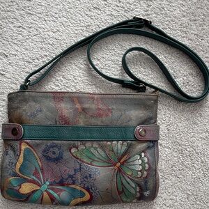 Anuschka Multicolor Butterfly Crossbody Bag